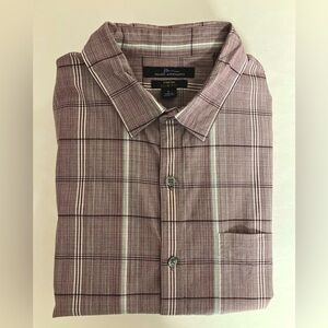 Marc Anthony Men’s Dress Shirt, Large, Slim Fit, Stretch, Plaid, Lt Maroon